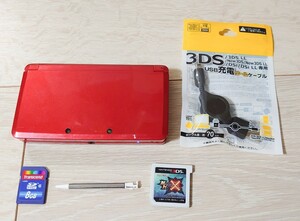 3DS レッド タッチペン SDカード8GB 充電ケーブル ダウンロードソフト めがみめぐり にゃんこ大戦争 盗賊と1000匹のポケモン