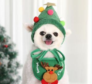 クリスマス コスプレ 2点セット ペット服 トナカイ クリスマツリー 帽子 スタイ 犬 猫