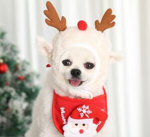 クリスマス コスプレ 2点セット ペット服 トナカイ帽子 サンタスタイ 犬 猫