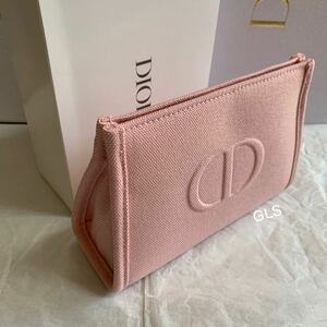 レア 新品本物 christian dior ポーチ ピンク ノベルティ ボタン式 限定 キャンバス コットン コスメポーチ 化粧ポーチ