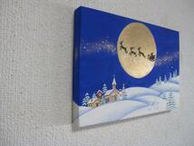 日本画「クリスマス」FSM号　サンタクロース　トナカイ　Xmas　金箔、岩絵の具　肉筆画　サムホール　パネルアート_画像4