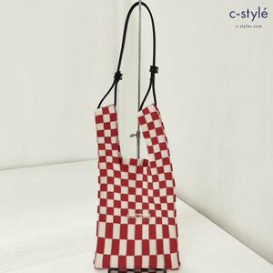 A127a [人気] LASTFRAME ラストフレーム ICHIMATSU MARKET BAG マーケットバッグ FREE RED×IVORY 市松模様 | ファッション小物 N