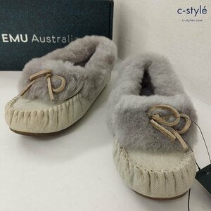 D225b [未使用品] EMU Australia エミュ オーストラリア AMITY DENIM CUFF FUR 24cm Light Denim モカシンデニムシューズ | N