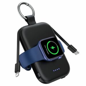 RORRY モバイルバッテリー apple watch 充電器 ワイヤレス充電 5000mAh 2本ケーブル内蔵 apple watchとiphone同時充電 最大4台同時充電