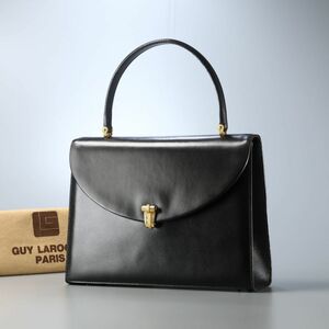 MF6716△フランス製*ギラロッシュ/Guy Laroche*レザー*ゴールド金具*ワンハンドル*ハンドバッグ*フォーマルバッグ*鞄*ブラック 黒