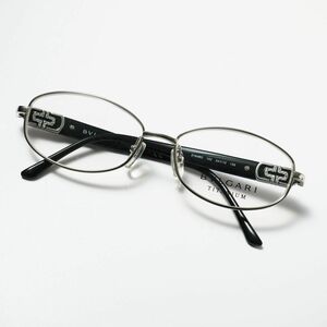 MF6945▽未使用 BVLGARI ブルガリ*パレンテシ*2164BD*TITANIUM/チタン*オーバル*メガネ*眼鏡フレーム*シルバー×ブラック系