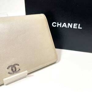 1円～ シャネル CHANEL 長財布 キャビアスキン グレーベージュ ラメ 2つ折り ココマーク シルバー金具 カード入れ シール有 15番台 wallet