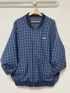 ★超稀少 LACOSTE フランス製 リバーシブル 春 ジャケット 6 XL スタジャン ネイビー ブルー ギンガムチェック 中目黒 オーバーサイズ ☆