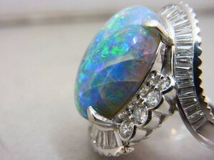 PT900 天然ブラックオパール 13.739ct ダイヤ 合計2.2ct リング