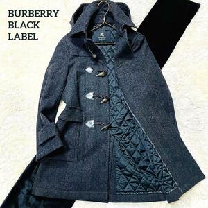 1円【BURBERRY BLUE LABEL/極美品】2wayダッフルコート【グレンチェック/ノバチェック/カシミヤ混/ロング/バーバリーブラックレーベル】 