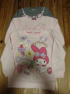 120㎝　裏起毛長袖トレーナー ３枚セット My Melody 女の子 ピンク グレー マイメロディ サンリオ 花 USED 美品 冬 あったかい