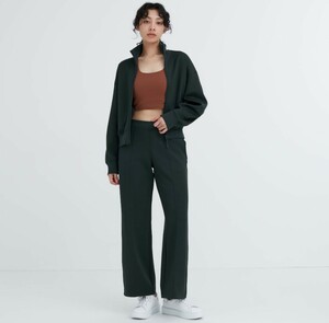 UNIQLO ドライスウェット トラック パンツ XL ダークグリーン ストレッチ ワイドパンツ センタープレス ユニセックス 大きいサイズ