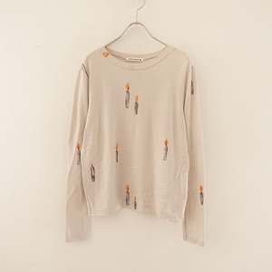 //【美品/定価2.8万】ミナペルホネン mina perhonen *candle ウールニットプリント長袖カットソー*38Tシャツ(33-2310-669)【10K32】