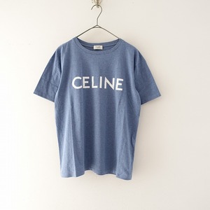 //セリーヌ CELINE *ルーズフィットロゴプリントTシャツ*XXSライトブルー杢半袖コットン天竺クルーネック仏製(2-2310-557)【60K32】