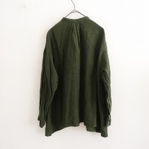 //【定価2万】ネストローブ nest Robe *リネンタックネックブラウス*F麻布帛カーキグリーンウイングカラー(2-2310-674)【31K32】_画像2