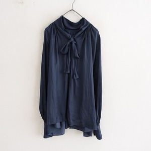 //【2023SS/定価3.7万】ケンゴ k?ngo *kassen gather blouse ブラウス*1スカーフボウタイ付きシャツネイビー(1-2311-290)【32K32】