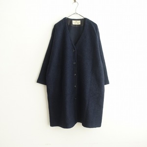 //【美品】ネストローブ nest Robe *ウールロングカーディガン*F毛ネイビー紺Vネック羽織コート上着(25-2311-100)【32K32a】