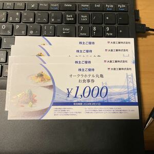 オークラホテル 丸亀 株主 優待券　4,000円分　送料無料