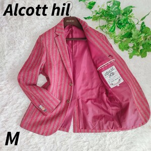 ■1円■極美品■Alcott hil アルコットヒル テーラードジャケット ツイード ウールリッチ社製生地使用 ストライプ イルカ ロゴ メンズ M