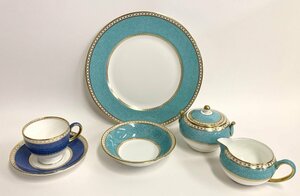 WEDGWOOD ウェッジウッド ユーランダー カップ＆ソーサー プレート シュガーポット ミルクポット ターコイズ ブルー 金彩