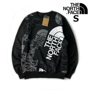 1円～!売切!【正規新品】THE NORTH FACE GRAPHIC INJECTION CREW スウェット トレーナー US限定 裏起毛 アウトドア(S)黒 総柄 181130-28