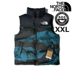 1円～!売切!【正規新品】THE NORTH FACE PRINTED 1996 RETRO NUPTSE VEST ダウンベスト ヌプシ RDS 700 US限定(XXL)青 総柄 ① 190122-115