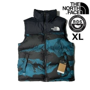 1円～!売切!【正規新品】THE NORTH FACE PRINTED 1996 RETRO NUPTSE VEST ダウンベスト ヌプシ RDS 700 US限定(XL)青 総柄 ① 190122-115