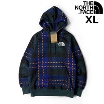 1円～!売切!【正規新品】THE NORTH FACE◆W HOLIDAY HOODIE パーカー US限定 上質 男女兼用 裏起毛 ロゴ刺繍(XL)青 緑 チェック柄181130-35_画像1