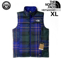 残① 1円～!売切!【正規新品】THE NORTH FACE PRINTED ROXBOROUGH LUXE DOWN VEST ダウンベスト RDS US限定(XL)青 緑 チェック柄 190122-83_画像1