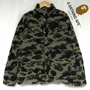 レア 希少 A BATHING APE ア ベイシング エイプ PEEL SLOWLY AND SEE コーデュロイ ダウン ジャケット カモフラ 迷彩 Camo 大猿 メンズ　L