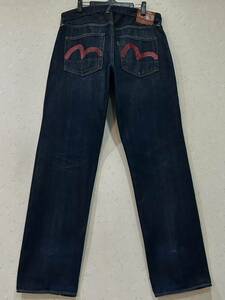 *EVISU Evisu e screw LOT 2000Z No2 red duck me paint cell bichi Denim pants not yet hem direct dark blue large size 35 BJBC.AA