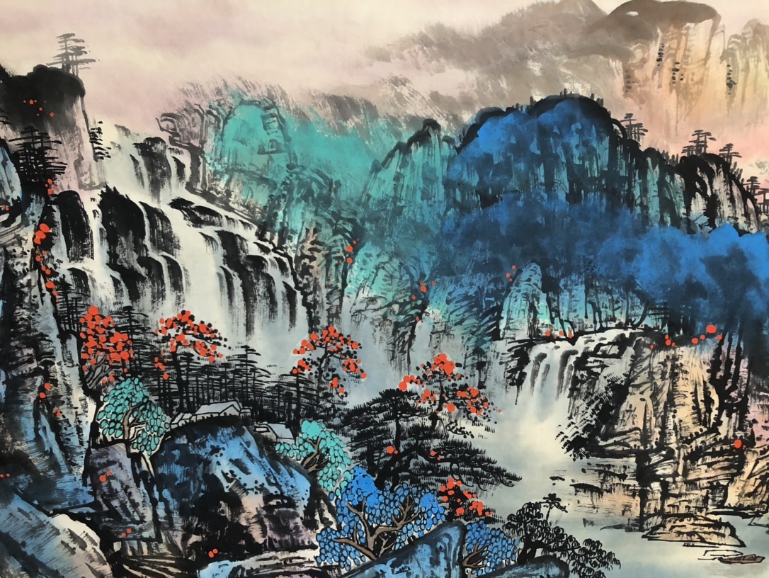 t珍品旧蔵 中国古画 張大千【山水画を模して、 、ハンドペイント