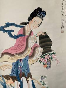 Art hand Auction kt1103珍品旧蔵 中国古画張大千【四尺中堂人物画, ハンドペイント 】(紙に手書き)国画 中国古美術 賞物 時代物, 美術品, 絵画, 水墨画