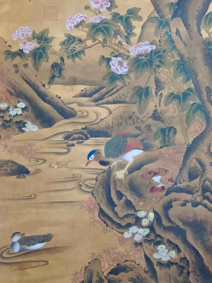 k Paintings based on precious ancient Chinese silk fabrics Rare items Old collection Chinese paintings Zhao Pei [Flowers are blooming and are wealthy Pure hand-paintings that are rich in the world Chinese antiques Prizes Period pieces, artwork, painting, Ink painting