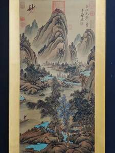 Art hand Auction k貴重な古代中国の絹織物をもとに絵を描く 珍品旧蔵【趙孟俯 墨を吹きかけて彩りを添える. の意味がわかる 中国山水図 】国画 時代物 賞物, 美術品, 絵画, 水墨画