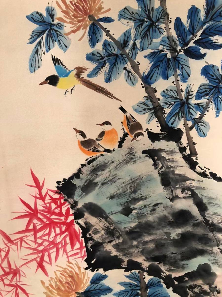 Objet rare, précieux montage en soie ancienne [Wang Shensheng, La ville est pleine d'armures dorées, Peinture de pluie d’automne, Peinture nationale chinoise d'oiseaux et de fleurs, Art ancien chinois, antique, Ouvrages d'art, Peinture, Peinture à l'encre