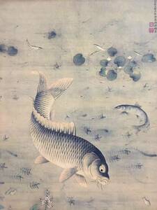 中国古画 珍品旧藏收藏 著名画家 【 ミュー補助魚藻図】 国画 骨董品 古置物 中国古美術 古賞物 代物