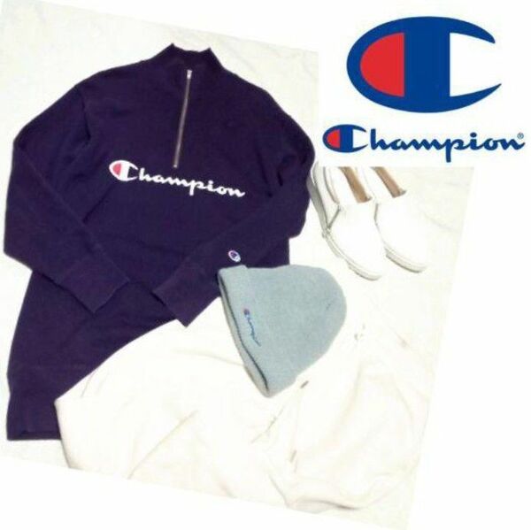 Champion☆ハーフジップ ロゴ スウェット