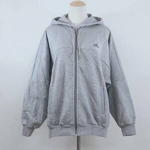 Y0053 美品 adidas アディダス メンズ トップス ジップパーカー 長袖 裏起毛 Mサイズ グレー 灰 綿 コットン シンプル 防寒 スポーティ 冬