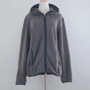 Y0147 美品 UNIQLO ユニクロ レディース アウター ジップパーカー フリース 長袖 内ポケット Lサイズ グレー 灰 ネイビー 紺 シンプル 冬