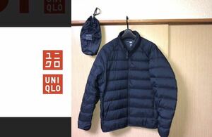 美品★2021年モデル★3D カット ウルトラ ライト ダウン ジャケット★定価6990円★ユニクロ★UNIQLO★濃紺★メンズ L★中古★収納袋付属