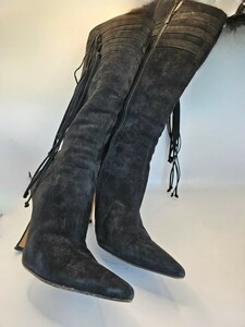 JIMMY CHOO suede leather long boots size 37 total height 40.5cm heel 9cm