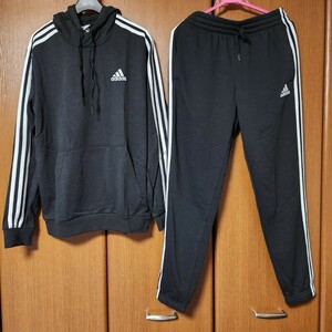 新品/未使用/正規品【アディダス パーカー&パンツ 上下セットL Oセットアップ】ブラックadidasスウェットジャージLLフーディ黒プルオーバー