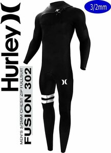 1円　【サイズLT】 ハーレー HURLEY FUSION 3/2mm チェストジップ　2023　メンズ BLACK　フルスーツ　ウェットスーツ