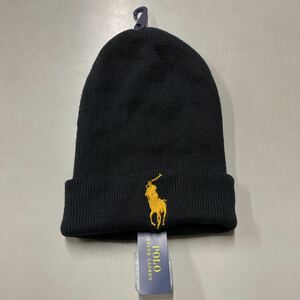 ポロ ラルフローレン POLO RALPH LAUREN 帽子 未使用 綿100% コットン ニットキャップ CAP ビーニー ワッチキャップ 黒 ブラック 刺繍