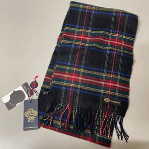 Orobianco オロビアンコ ウールマフラー 未使用 スコットランド製 チェック柄 フリンジ MADE IN Scotland wool メンズ レディース