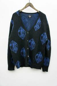 正規 STUSSY ステューシー MASK Cardigan ジャガード 総柄 ニット マスク カーディガン 黒 本物 619N