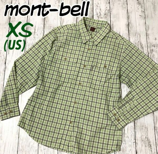 mont-bell モンベル レディース 長袖シャツ XS(US) アウトドア チェック グリーン系