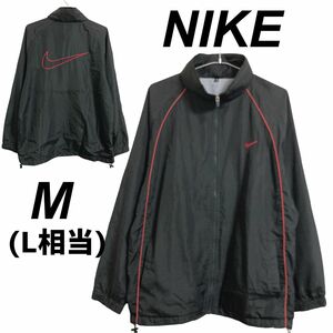 NIKEナイキ メンズ ジップジャケット M (L相当) フード 刺繍ロゴ スポーツウェア ブラック系 (p99)