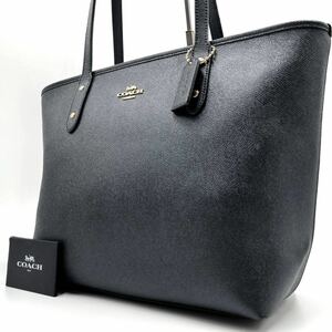 1円【 新品同然 】COACH コーチ ビジネス トートバッグ メンズ オールレザー 肩掛け PC収納 A4◎ チャーム付 大容量 通勤 通学 ネイビー